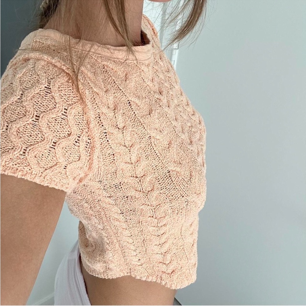 Free People cable knit sweater in pastel orange